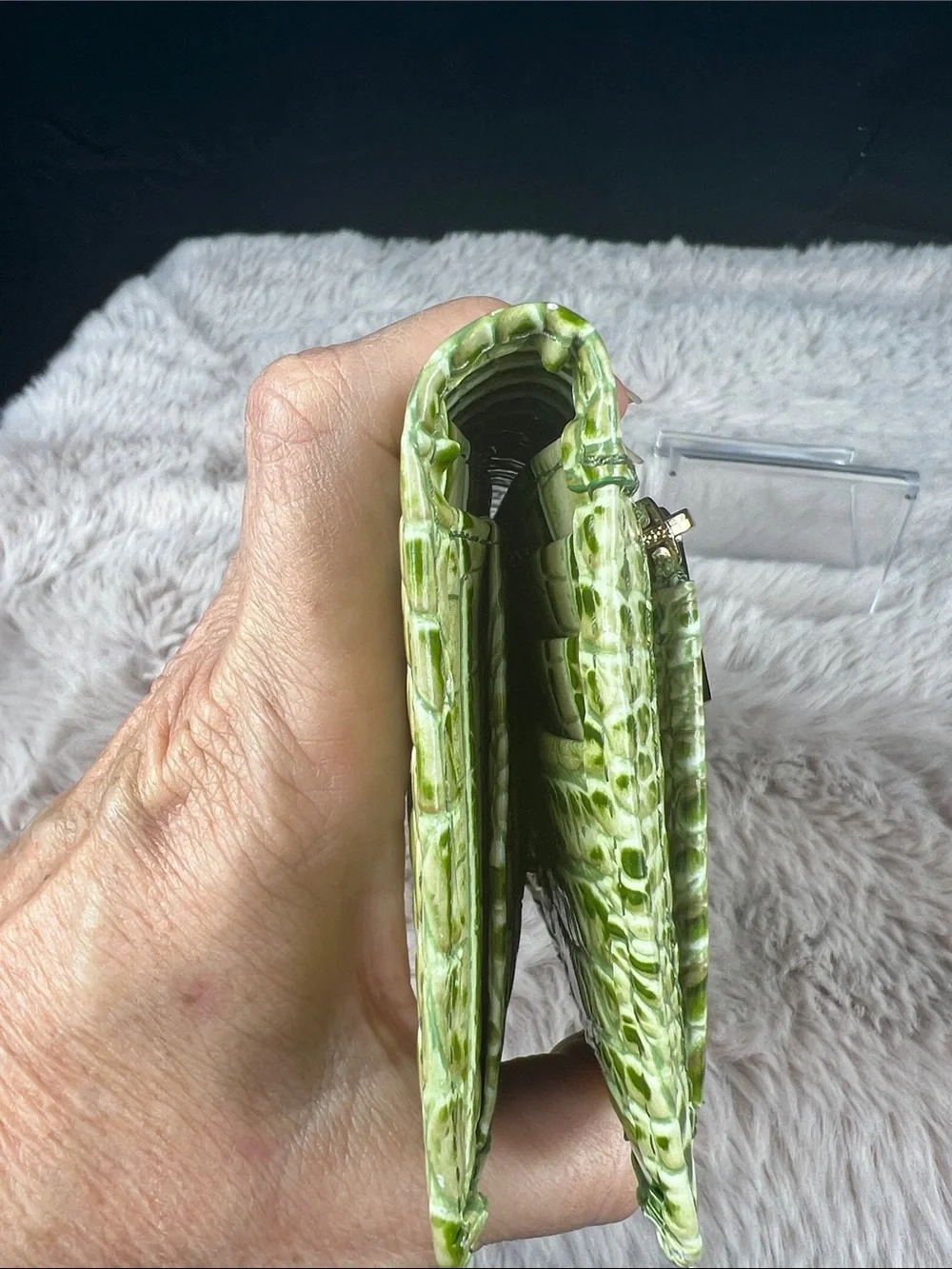 Brahmin Green & Cream Melbourne Croc-Embossed Leather Wallet EUC